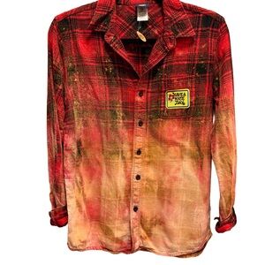 Route 66 Red and Tan Gradient Plaid Kids Shirt